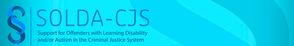 SOLDA CJS in large blue capitals. Support for Offenders with Learning Disability and/or Autism in the Criminal Justice System written below in smaller blue text. Two blue intertwining S to the left.