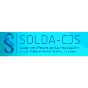 SOLDA CJS in large blue capitals. Support for Offenders with Learning Disability and/or Autism in the Criminal Justice System written below in smaller blue text. Two blue intertwining S to the left.